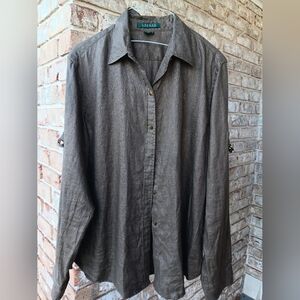 Ralph Lauren Brown Linen Button Down Shirt